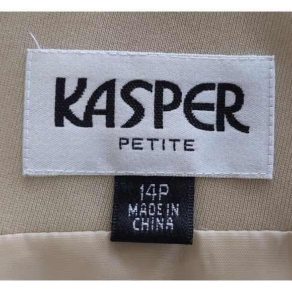 VTG Kasper Suit Jacket / Top Blouse Set Women's 14P 14 Petite Black Tan Career - Picture 13 of 16